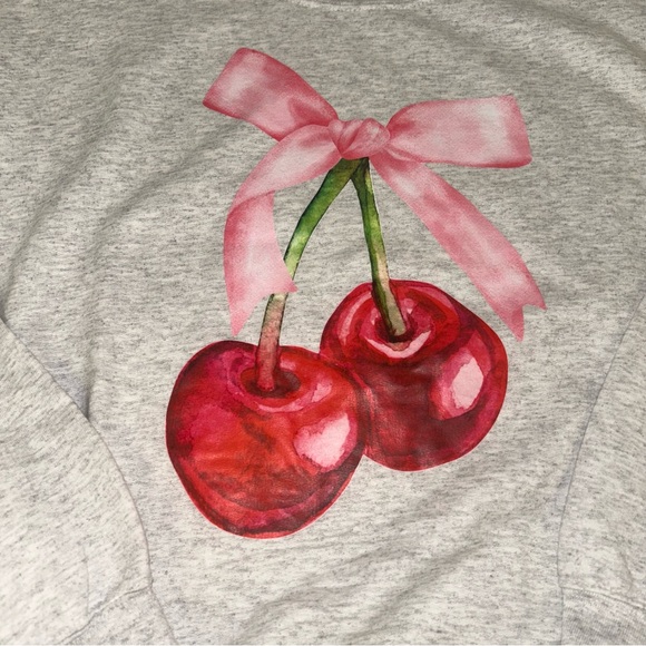 Cherry Coquette Sweatshirt Women XL Pink Bow Cherry Sweatshirt - Picture 3 of 6